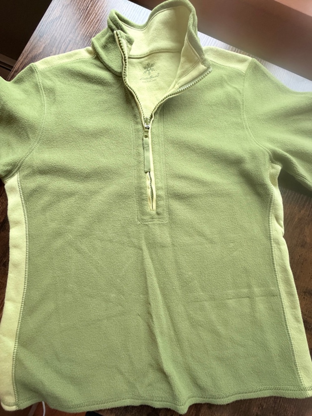 Eddie Bauer two-tone quarter zip-up fleece sage green sweater